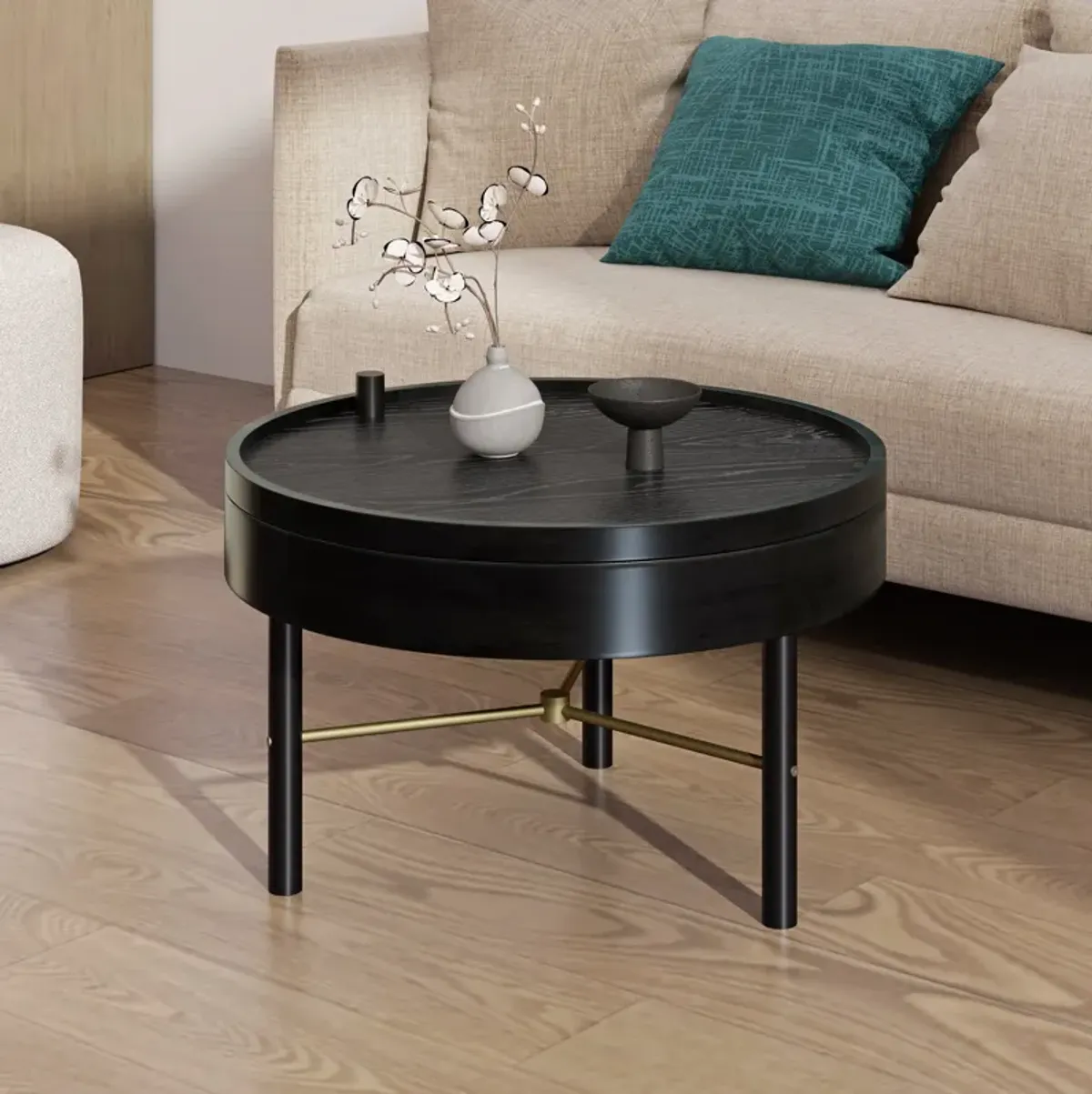 Merax Modern Round Wood Rotating Tray Coffee Table