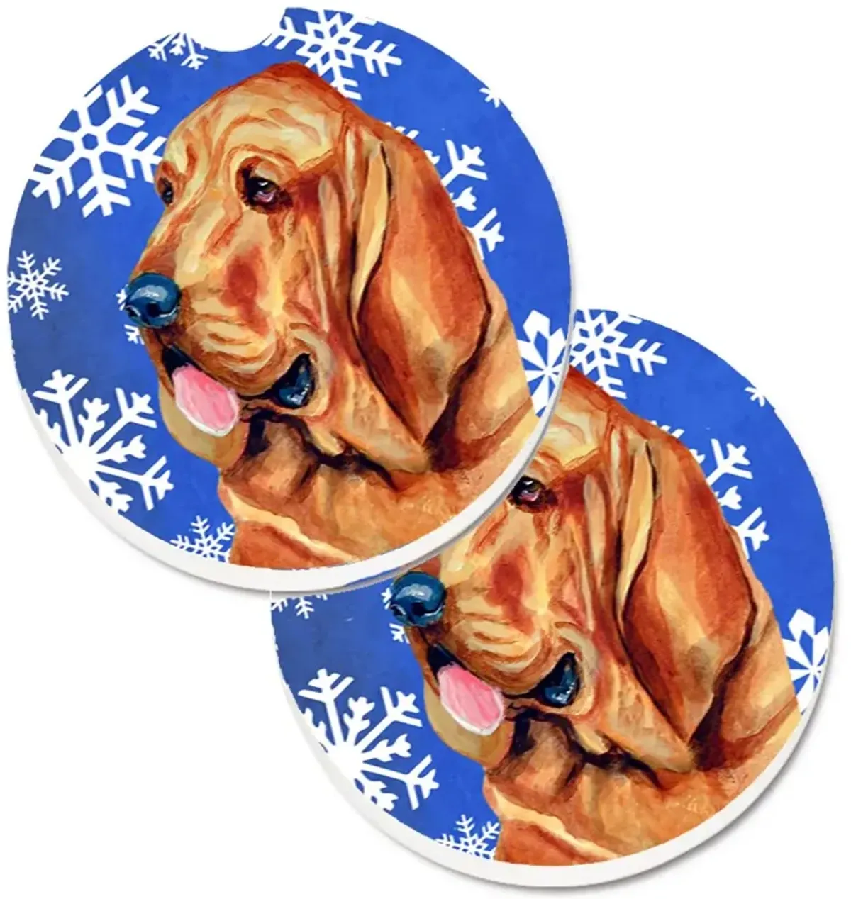 Caroline's Treasures Bloodhound Winter Snowflakes Holiday Set of 2 Cup Holder Car Coasters LH9286CARC, 2.56, Multicolor