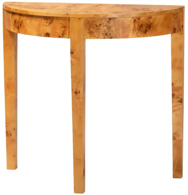 bali & pari Jihan Modern and Contemporary Natural Real Burl Wood Half Moon Console Table