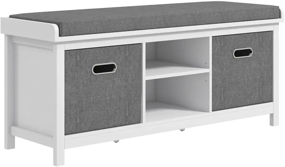 HOMCOM Storage Shoe Bench with Cushion, Fabric Drawers for Entryway, White