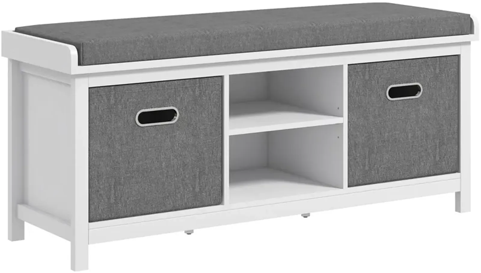 HOMCOM Storage Shoe Bench with Cushion, Fabric Drawers for Entryway, White