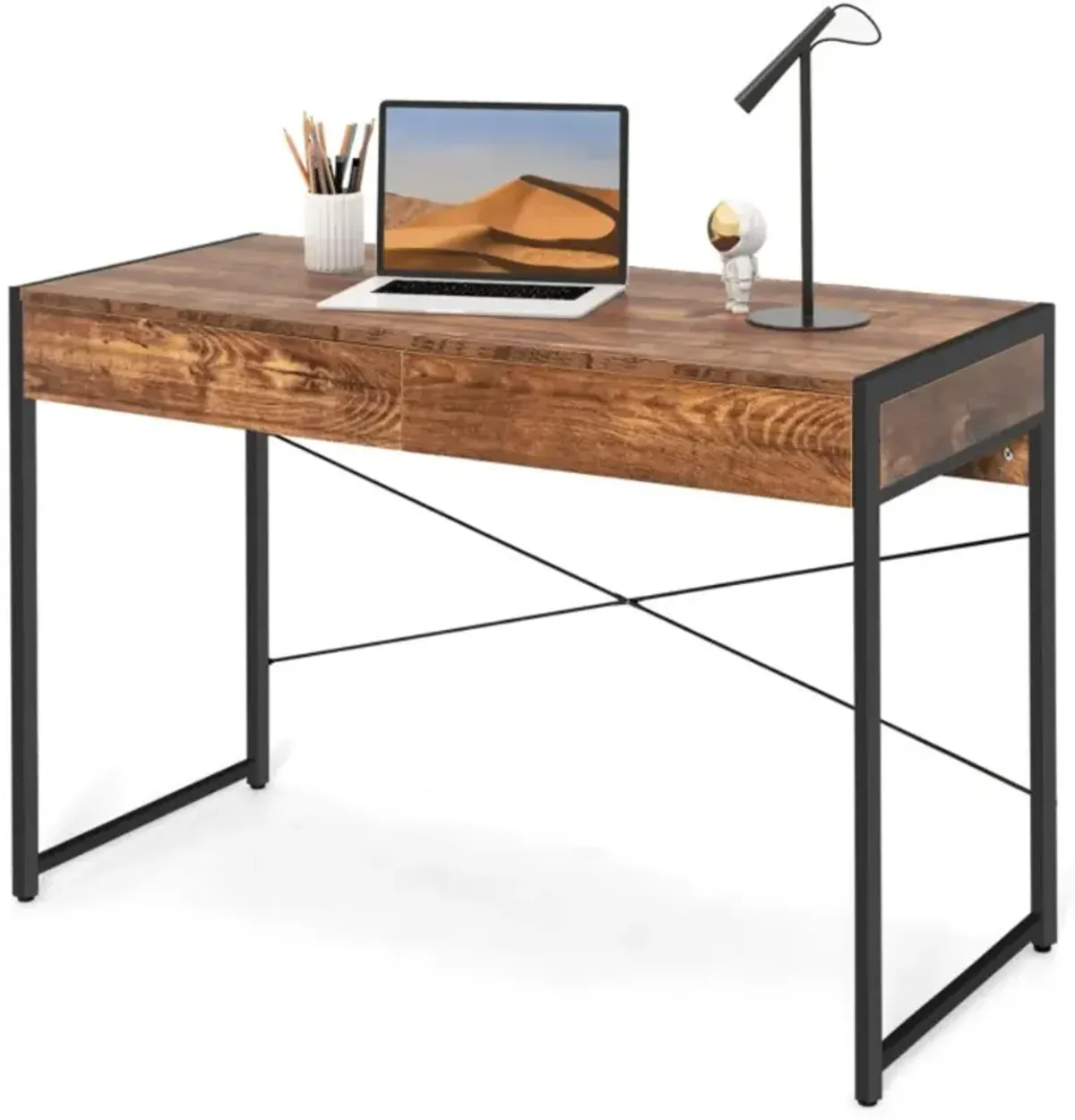 Hivvago 2-Drawer Home Office Desk with Steel Frame