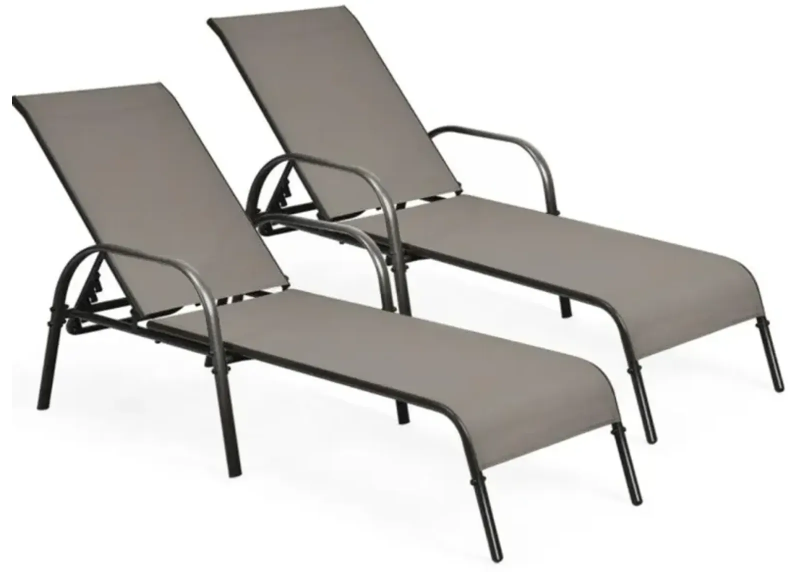 Hivvago 2 Pieces Outdoor Patio Lounge Chair Chaise Fabric with Adjustable Reclining Armrest