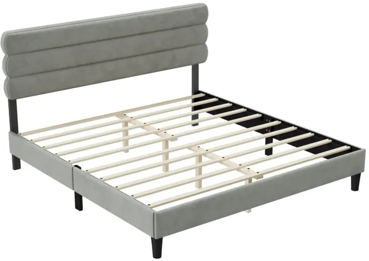 Sturdy King Bed Frame with Headboard & Wooden Slats