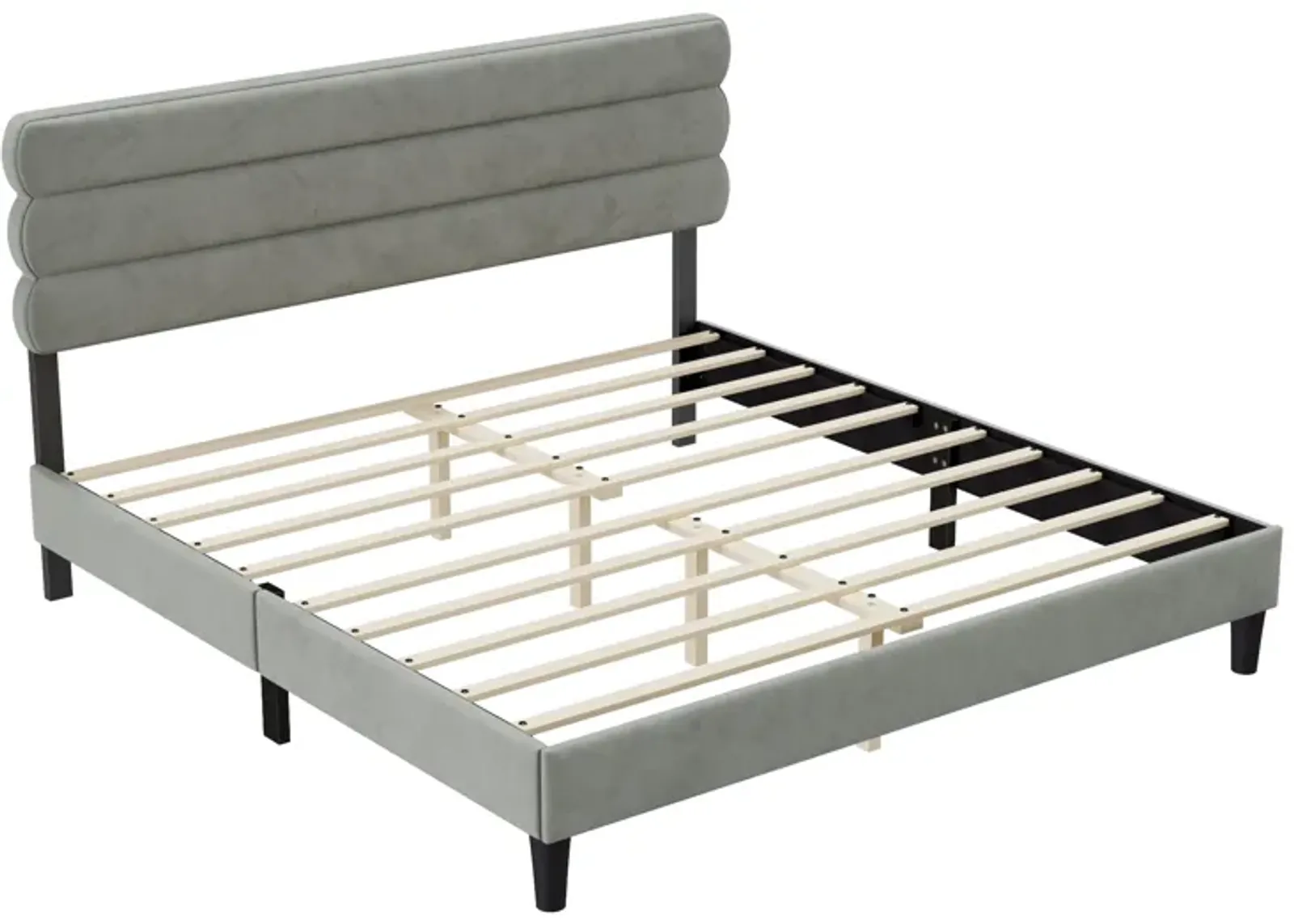 Sturdy King Bed Frame with Headboard & Wooden Slats