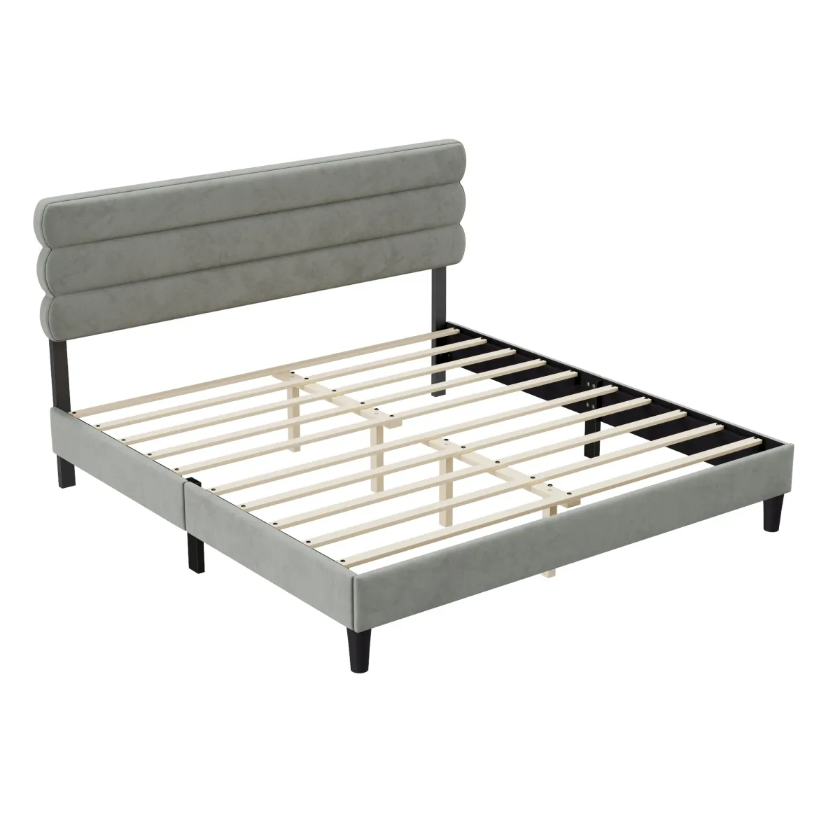 Sturdy King Bed Frame with Headboard & Wooden Slats