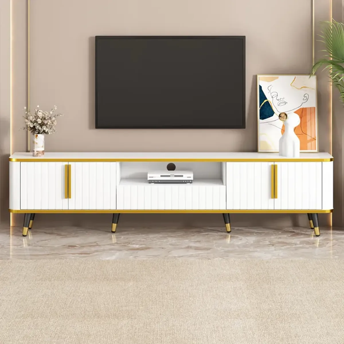 Merax Luxury Minimalism TV Stand with Open Storage Shelf