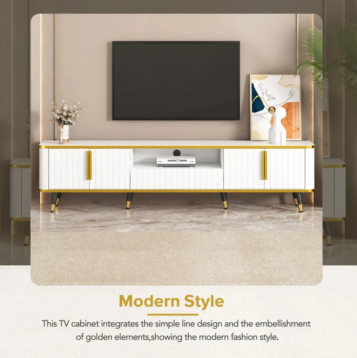 Merax Luxury Minimalism TV Stand with Open Storage Shelf