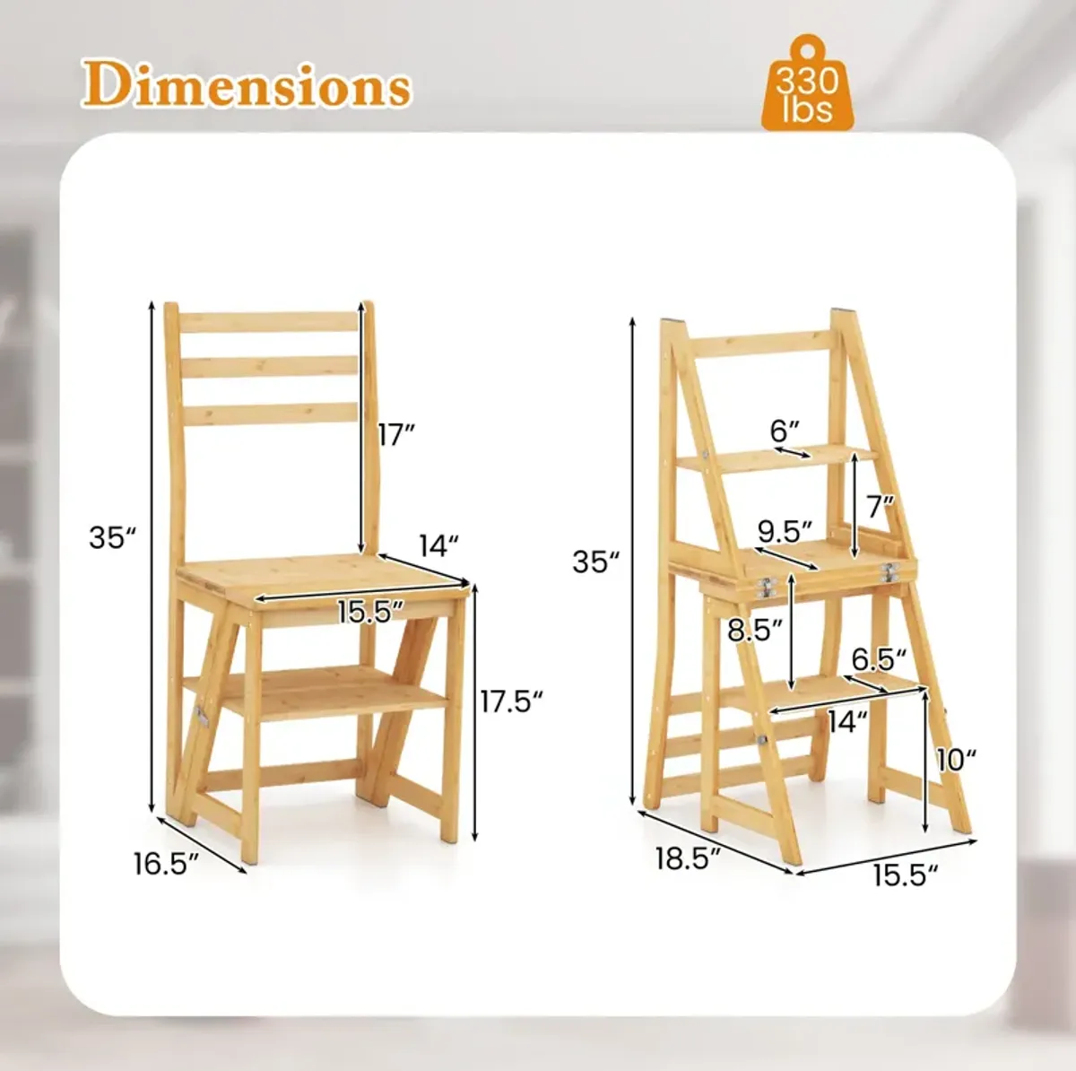 Multifunctional 3-in-1 Ladder Chair Display Plant Stand for Library Kitchen Office