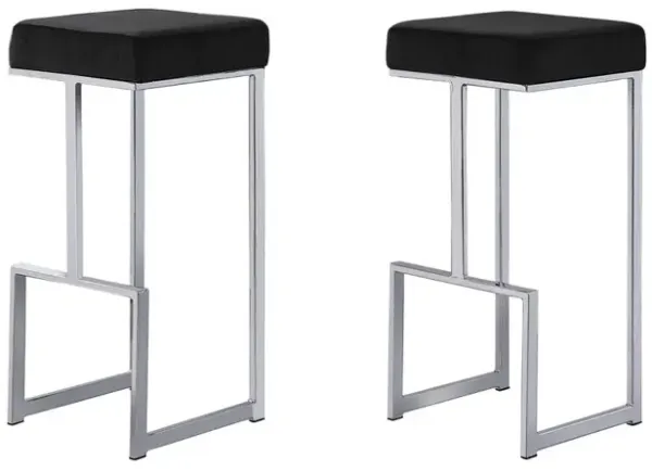 Dorrington Modern Velvet Backless Bar Stool in Black/Silver (Set of 2)