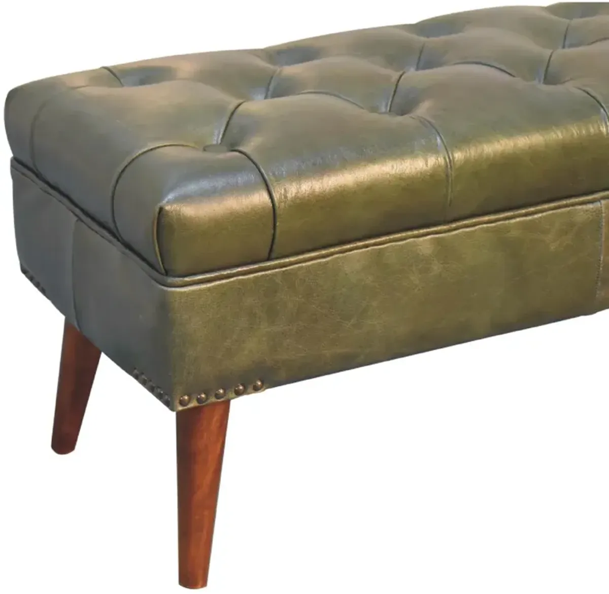 Harbour Green Upholstered Solid Wood Leather Bench