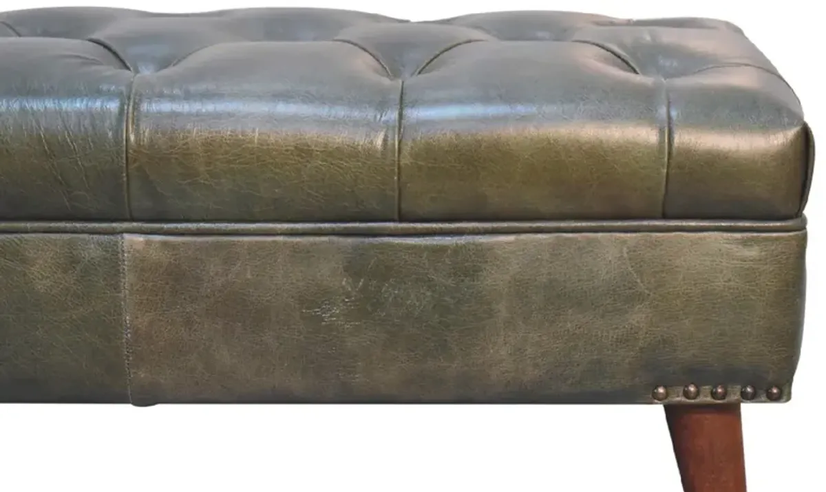 Harbour Green Upholstered Solid Wood Leather Bench