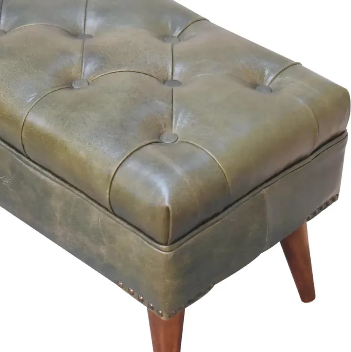 Harbour Green Upholstered Solid Wood Leather Bench