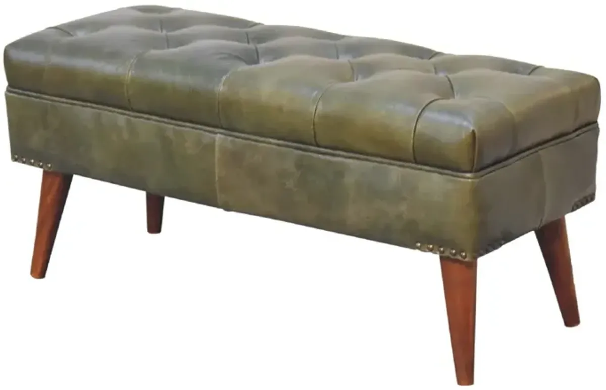 Harbour Green Upholstered Solid Wood Leather Bench