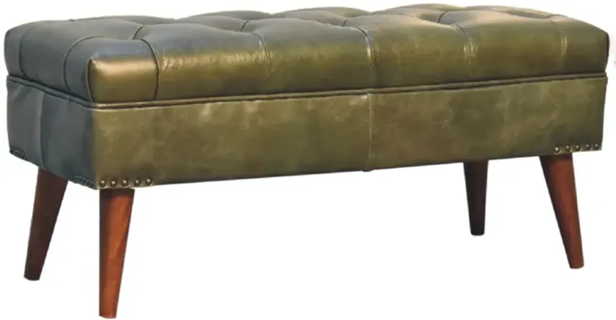 Harbour Green Upholstered Solid Wood Leather Bench