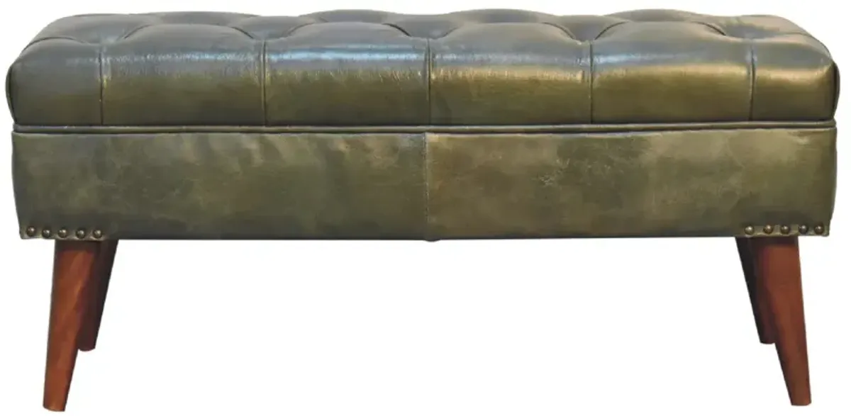 Harbour Green Upholstered Solid Wood Leather Bench