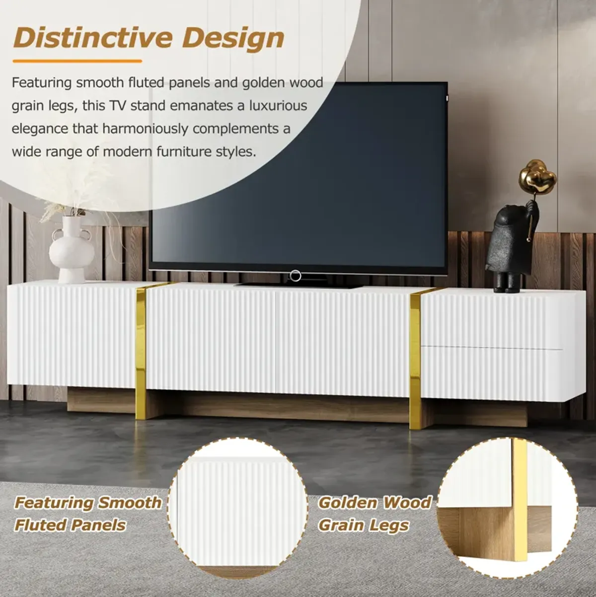 Luxury Fluted TV Stand – Elegant and Modern Entertainment Center with Stylish Storage