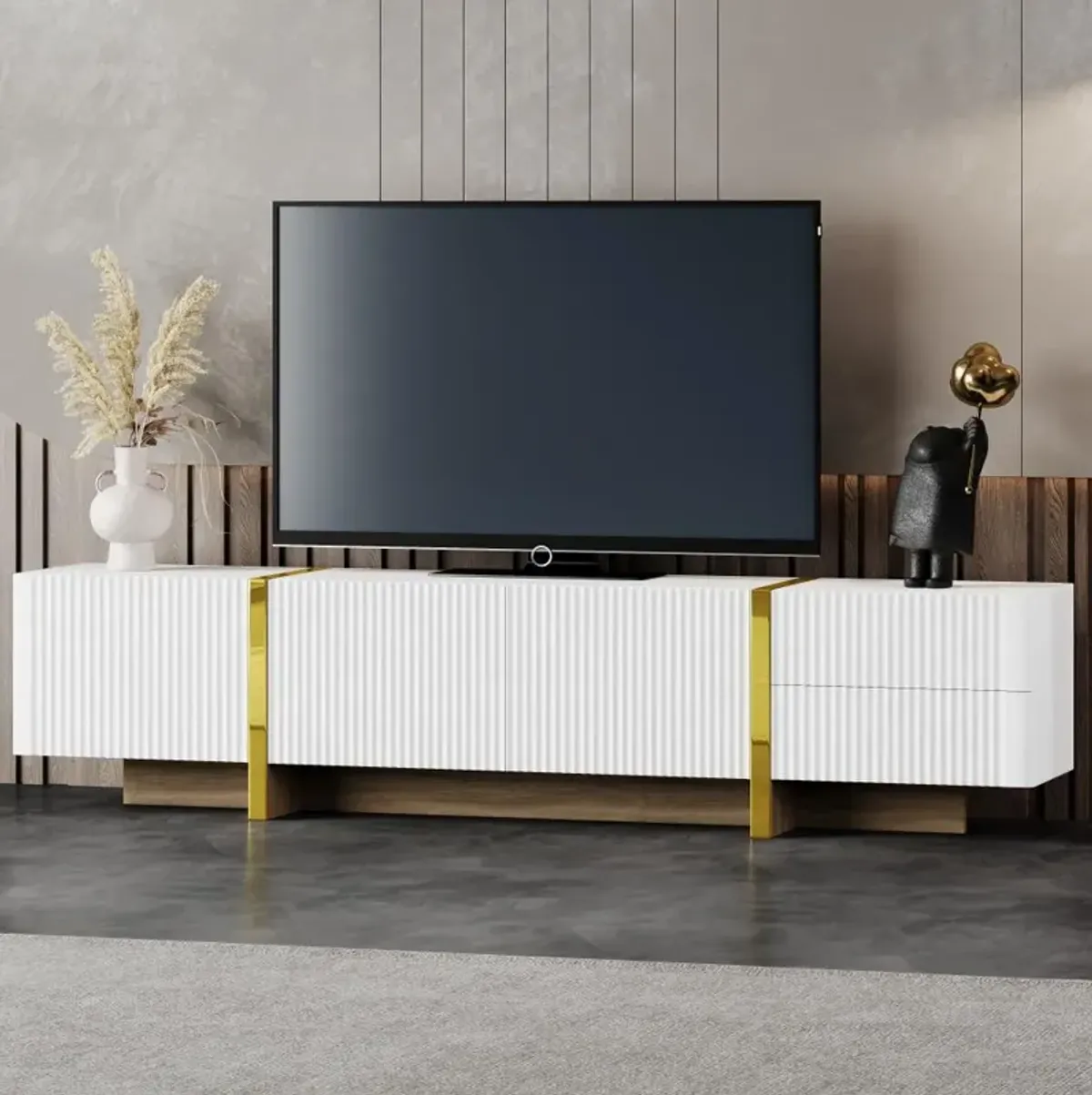 Luxury Fluted TV Stand – Elegant and Modern Entertainment Center with Stylish Storage