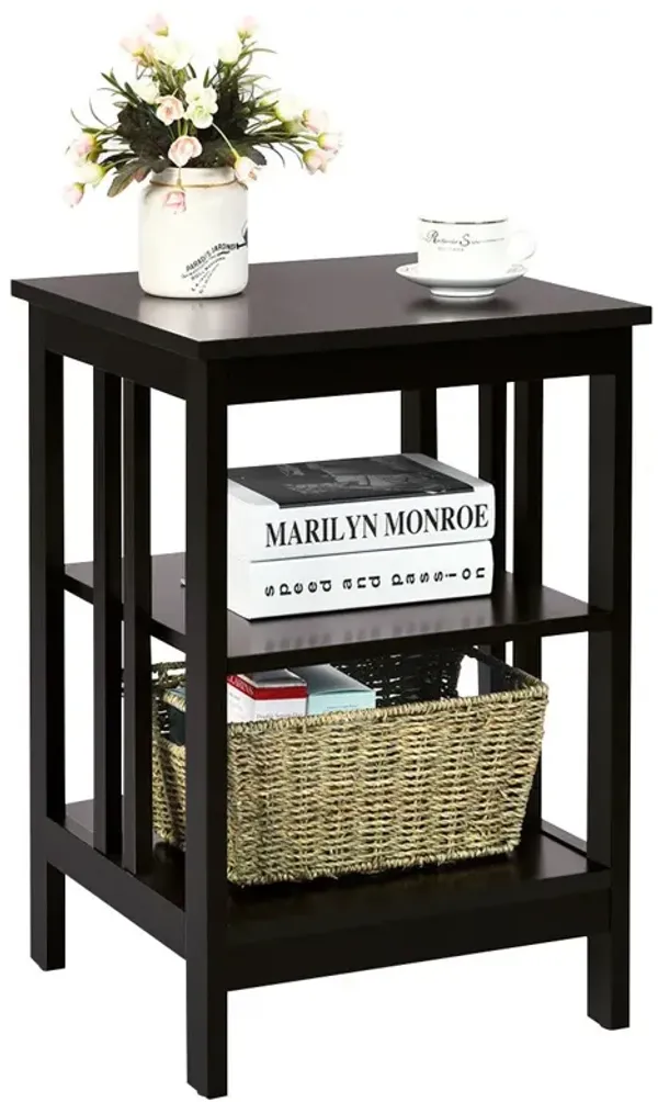 3-Tier Nightstand Sofa Side Table with Baffles and Round Corners