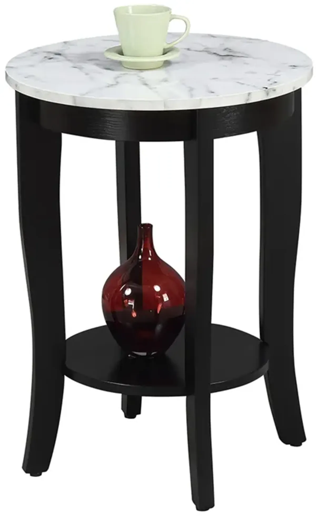 Convenience Concepts American Heritage Round End Table, White Faux Marble / Black