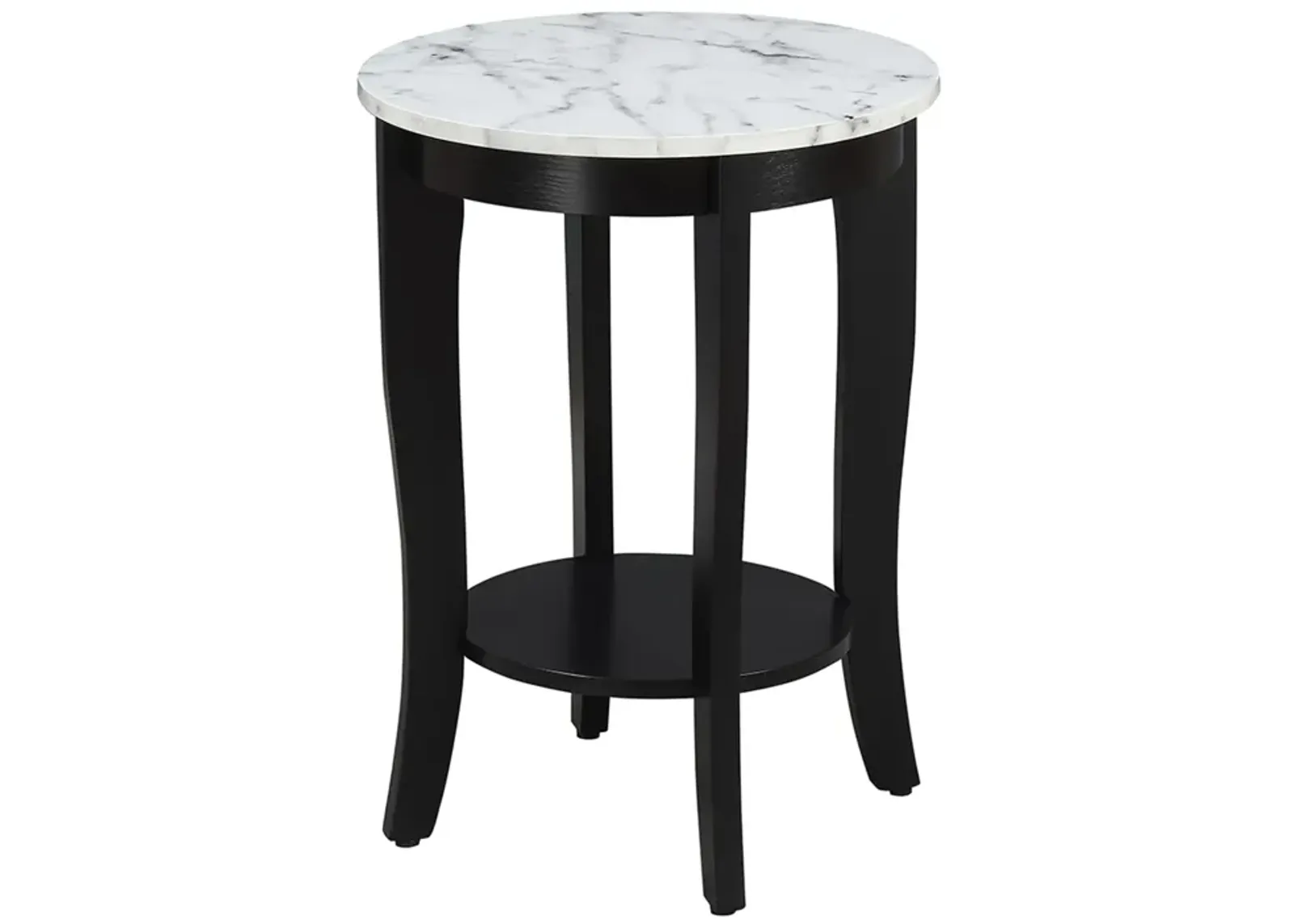 Convenience Concepts American Heritage Round End Table, White Faux Marble / Black