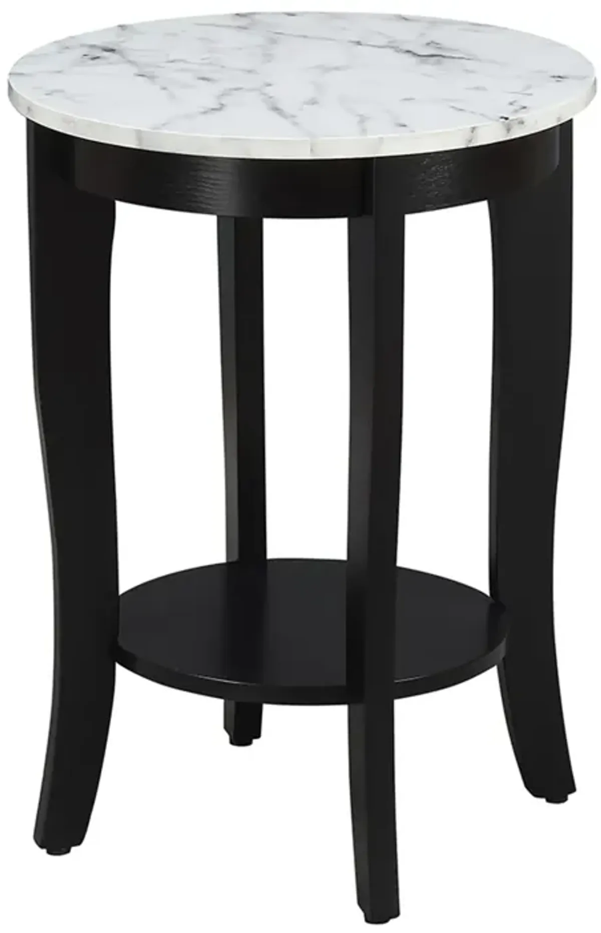 Convenience Concepts American Heritage Round End Table, White Faux Marble / Black