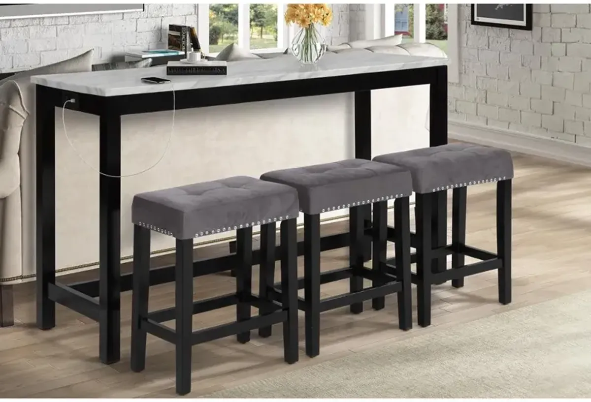 New Classic Furniture Furniture Celeste 4-Piece Faux Marble & Wood Bar Set in Gray