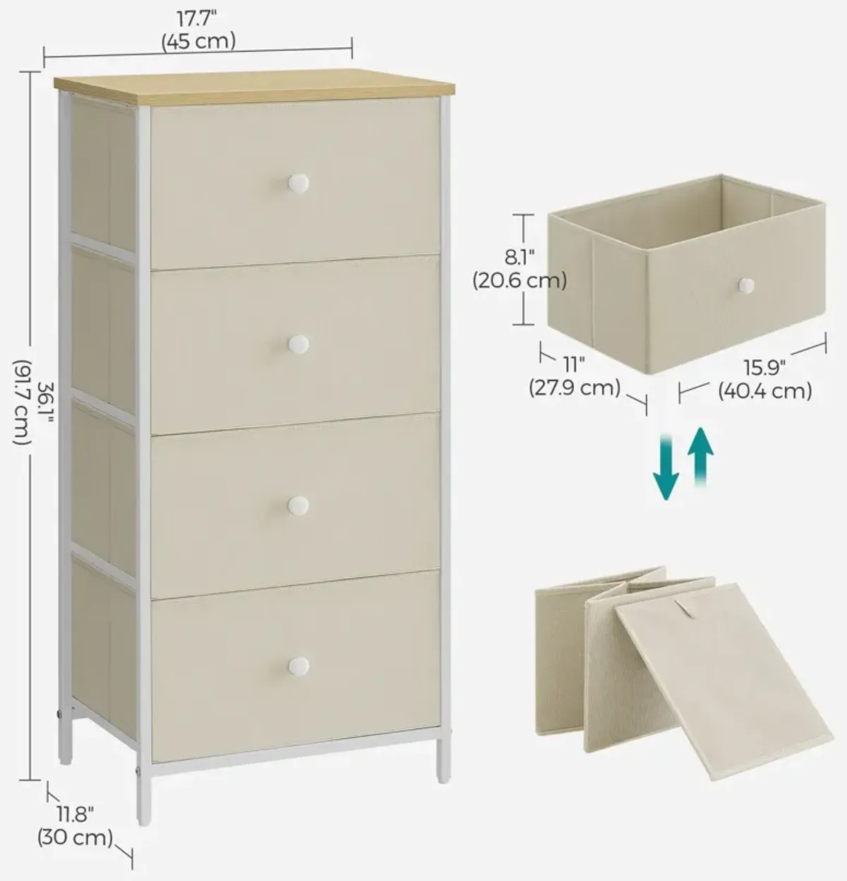 Fabric Dresser with 4 Metal Frame