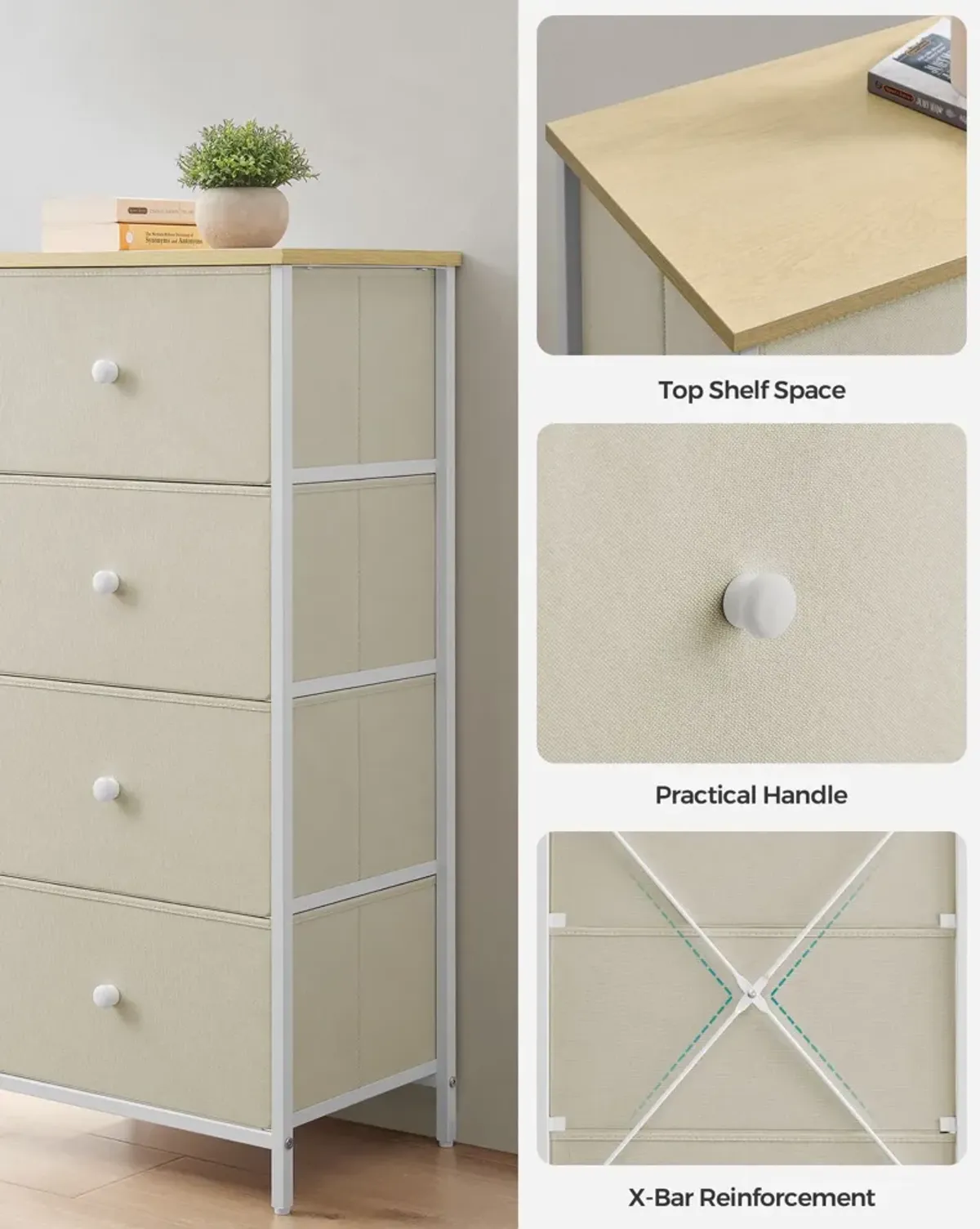 Fabric Dresser with 4 Metal Frame