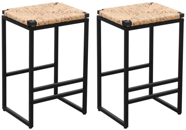 Streamdale 2 Water Hyacinth Woven Bar Stools With Footrest