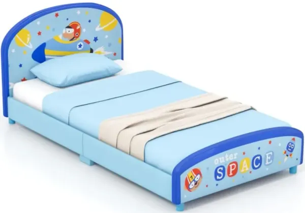 Hivvago  Wood Upholstered Twin Bed Platform with Slat Support