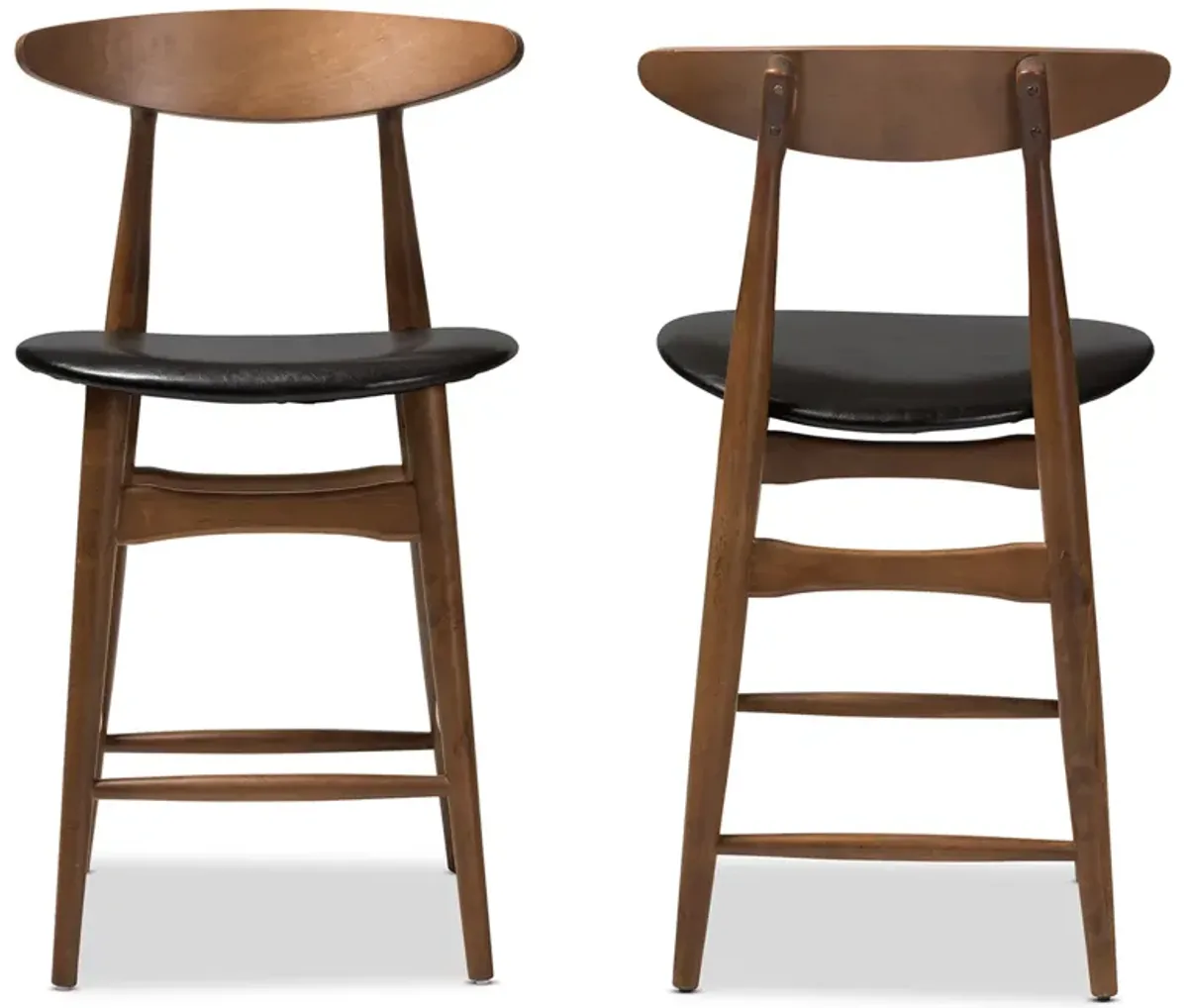 Baxton Studio Flora Mid Century Black Faux Leather Upholstered Counter Stools Set of 2