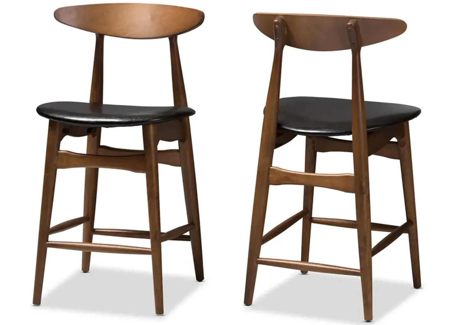 Baxton Studio Flora Mid Century Black Faux Leather Upholstered Counter Stools Set of 2