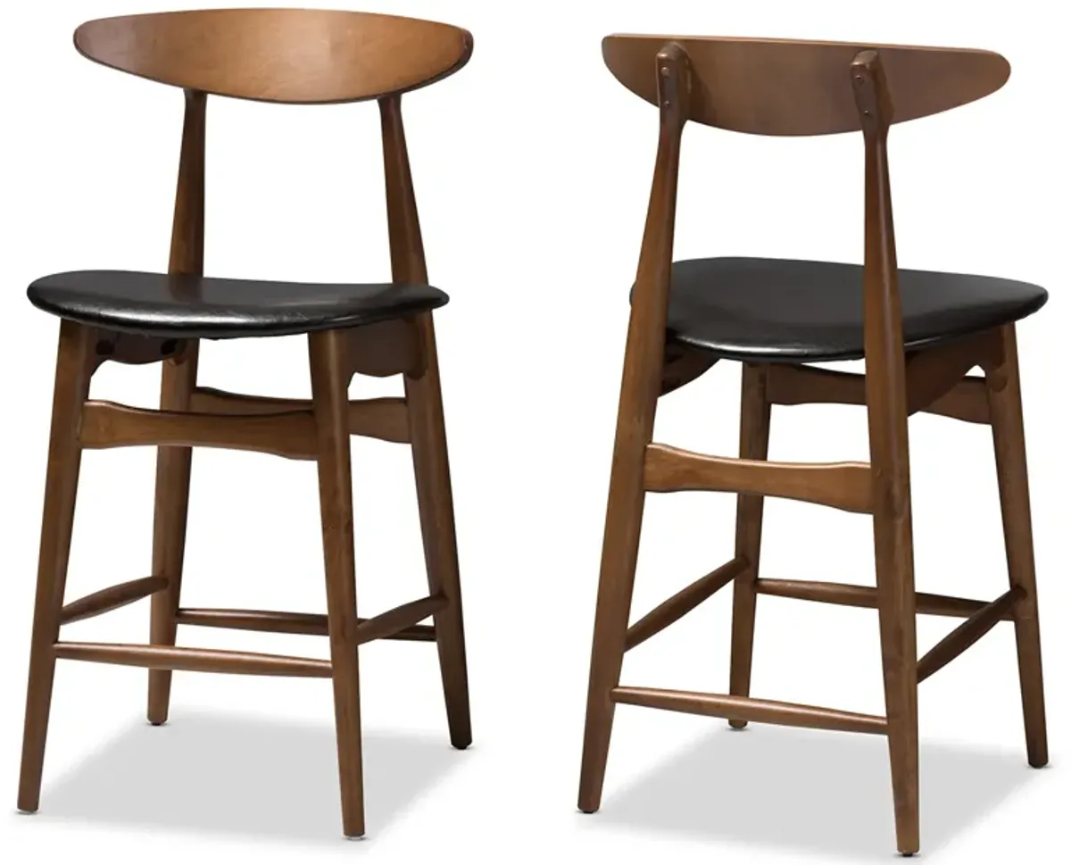 Baxton Studio Flora Mid Century Black Faux Leather Upholstered Counter Stools Set of 2