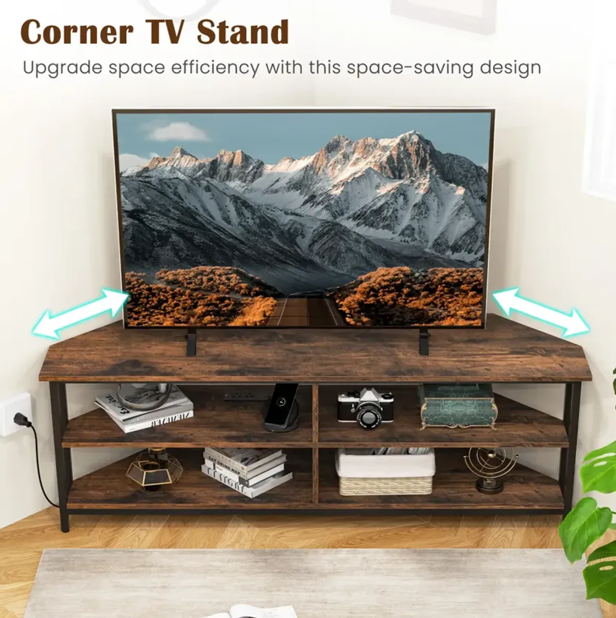 3-Tier Corner TV Stand for TVs up to 65 Inches with Charging Station