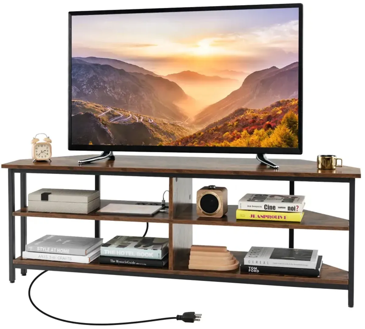 3-Tier Corner TV Stand for TVs up to 65 Inches with Charging Station