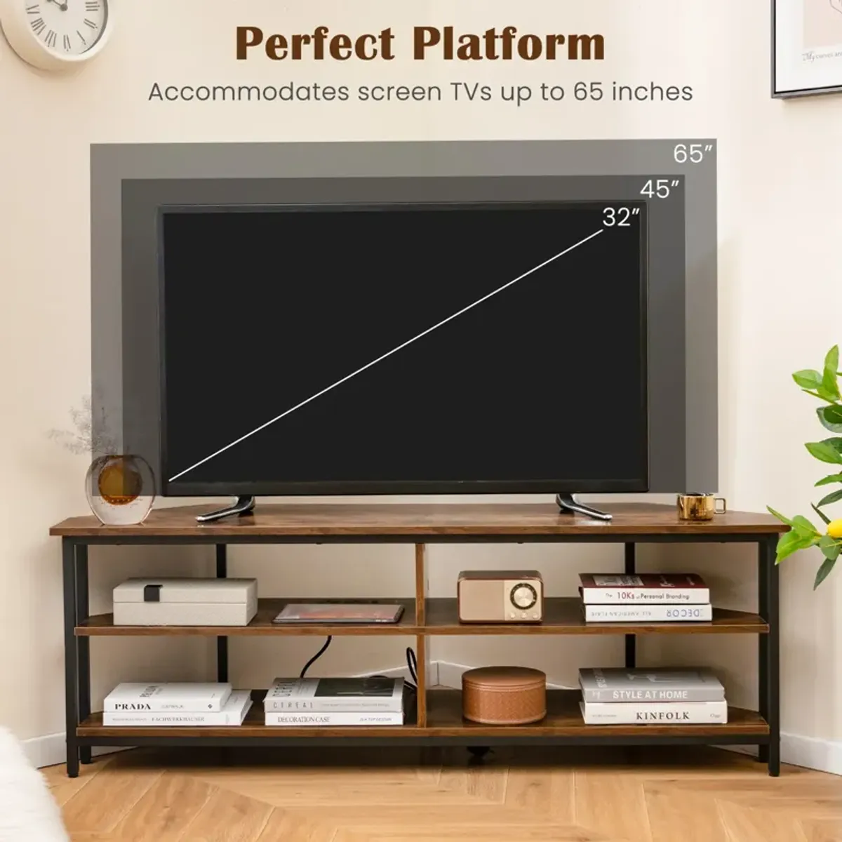 3-Tier Corner TV Stand for TVs up to 65 Inches with Charging Station