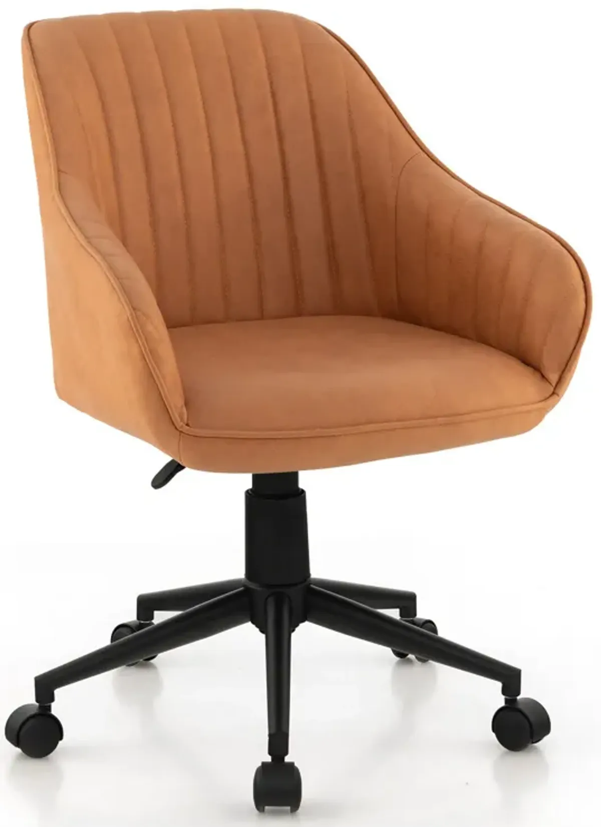 Modern Home Office Chair with Curved Backrest and Comfortable Armrests-Brown