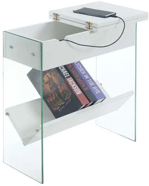 Convenience Concepts SoHo Flip Top End Table with Charging Station and Shelf, White