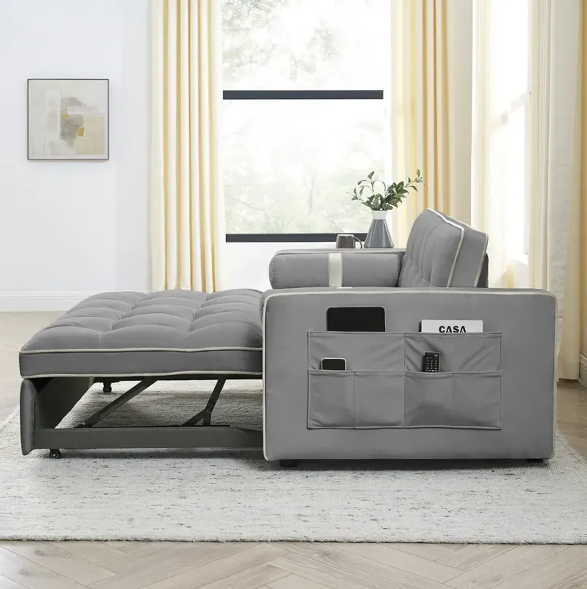 Modern 55.5" Pull Out Sleep Sofa Bed 2 Seater Loveseats Sofa Couch With Side Pockets