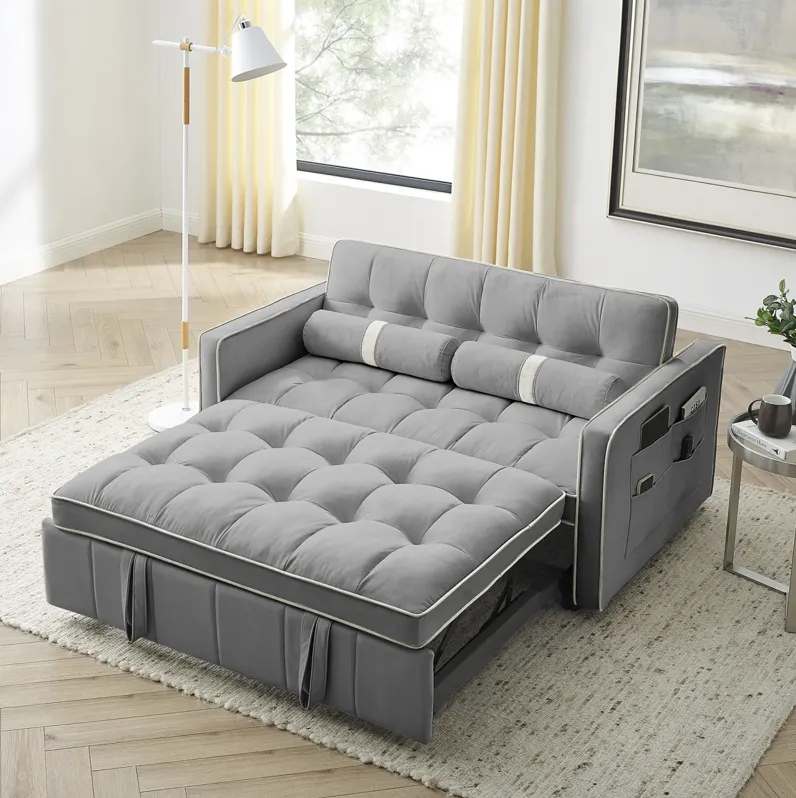 Modern 55.5" Pull Out Sleep Sofa Bed 2 Seater Loveseats Sofa Couch With Side Pockets