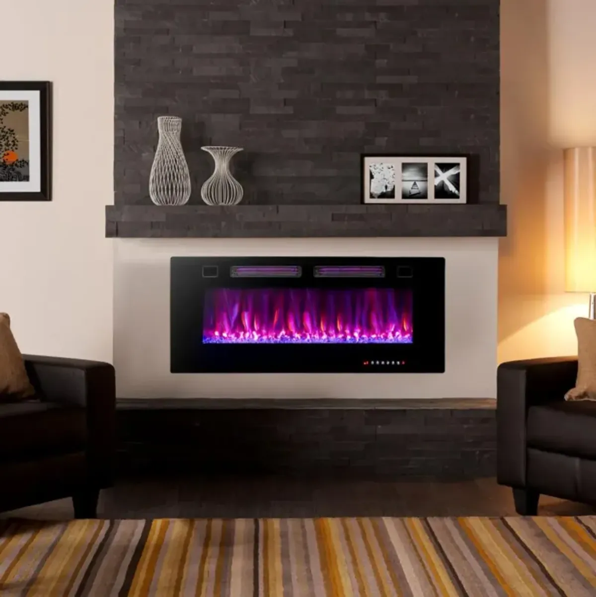 Hivvago 60-Inch Electric Fireplace with Decorative Crystals – Ultra-Thin Design"