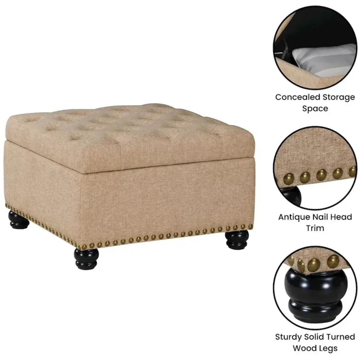 Convenience Concepts Designs4Comfort Herald Square Ottoman Coffee Table with Storage