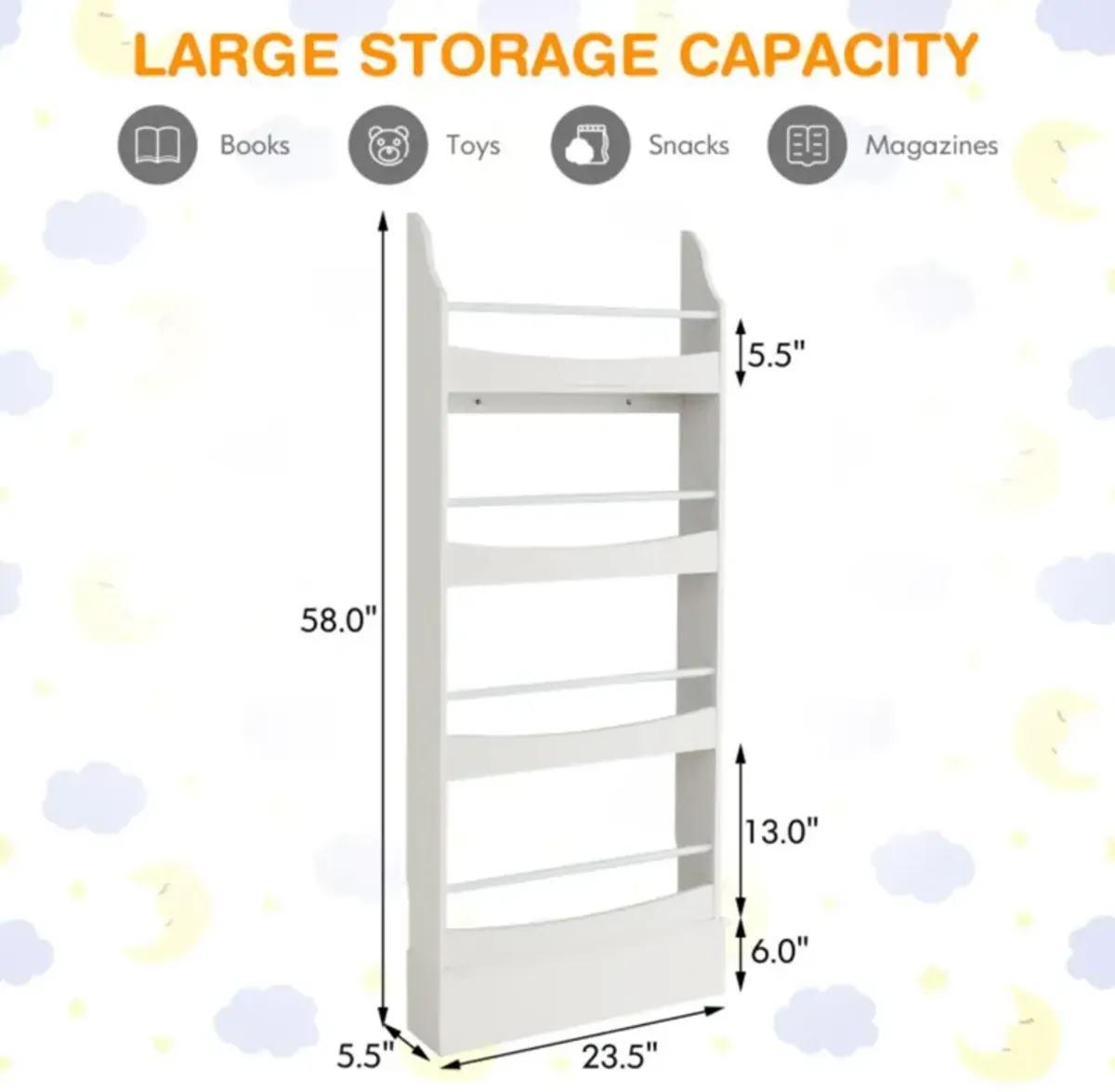 Hivvago 4-Tier Bookshelf with 2 Anti-Tipping Kits for Books and Magazine