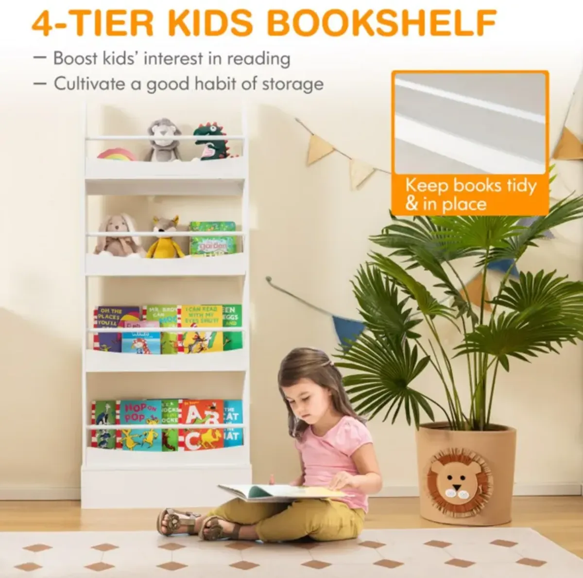 Hivvago 4-Tier Bookshelf with 2 Anti-Tipping Kits for Books and Magazine