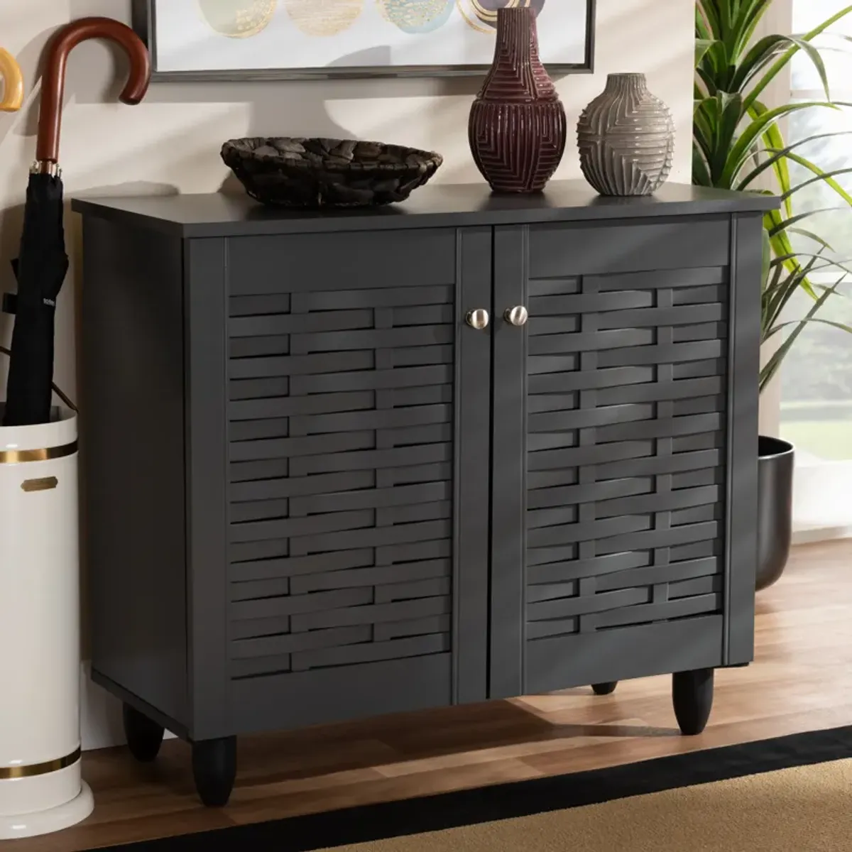 Baxton Studio Winda Modern Dark Gray 2 Door Wooden Entryway Shoe Storage Cabinet