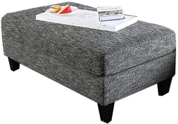 Chenille Ottoman With Tappered Feet in Gray Finish