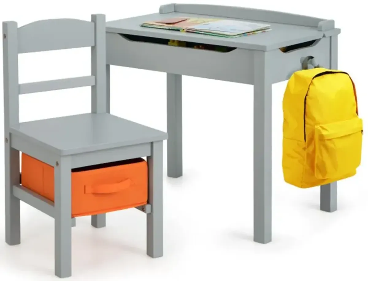 Hivvago Wood Activity Kids Table and Chair Set with Storage Space