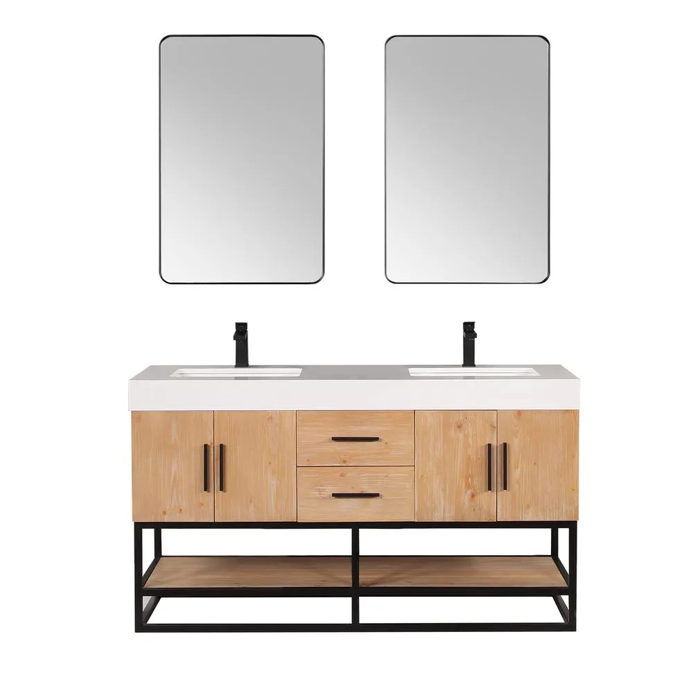 Altair 60 Double Bathroom Vanity in Light Brown awith Mirror