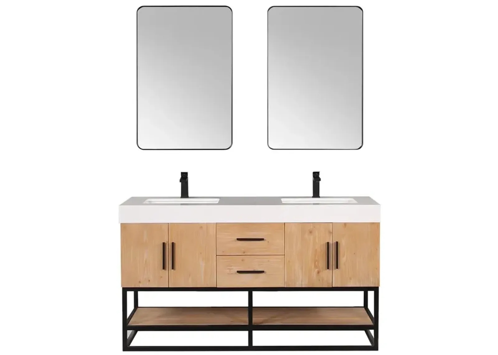 Altair 60 Double Bathroom Vanity in Light Brown awith Mirror